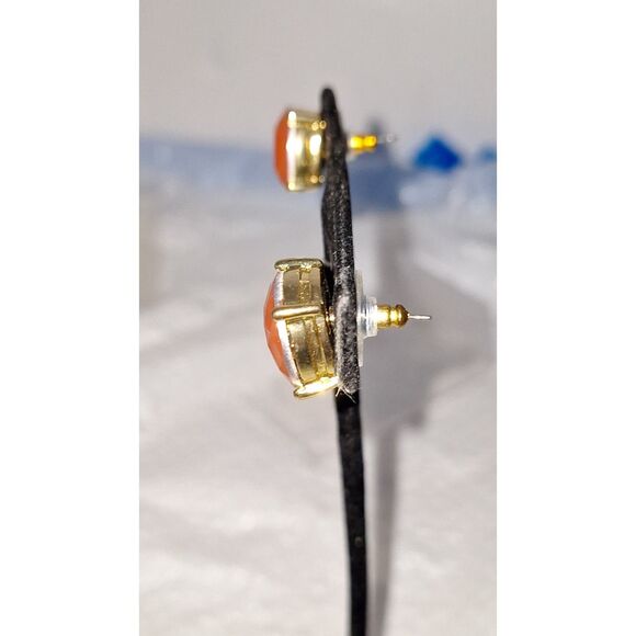 Chunky Rhinestone Pierced Earrings Peachy Pink Stud Post Silver Tone Cottagecore - Picture 3 of 8